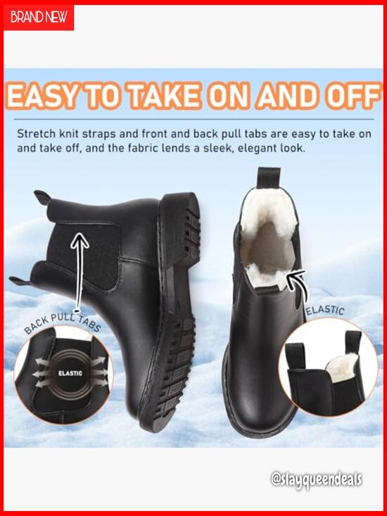 riemot Chelsea Ankle Boots for Women Genuine Suede Faux Fur  Fur Lined Chelsea Boots Winter Ankle Boots Pull On Mid Heel